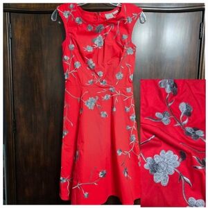 eShakti | Red A-Line Dress w/ Floral Embroidery, S
